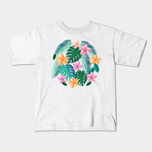 Palm leaves and flowers Kids T-Shirt by CalliLetters